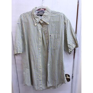 Tommy Hilfiger Mens Plaid Button Down Shirt Blue Yellow White Cotton Med /#26371